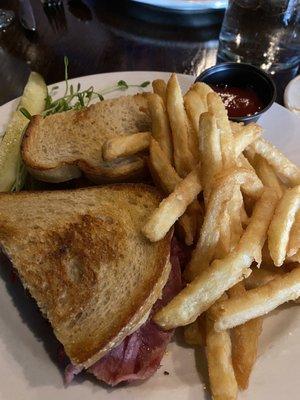 Grilled Reuben sandwich.