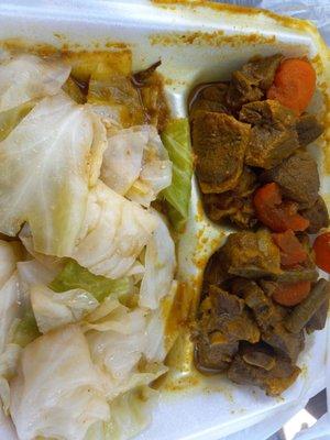 Curry goat and cabbages