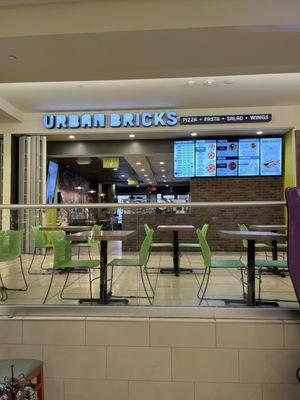 Front of the restaurant, from the inside of the mall