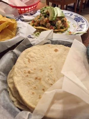 Homemade tortillas and a shrimp tostada :)