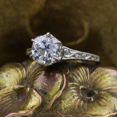 1.80 Carat Old Mine Cut Diamond Solitaire c1900