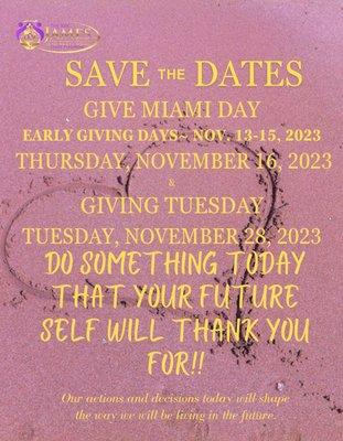 JBBF Save the Date flyer for Give Miami Day and Giving Tuesday 2023.