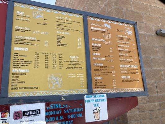 Menu as of April 2022