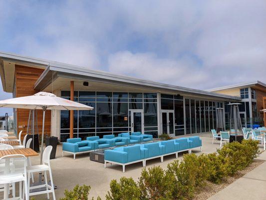 Pool area fire pit and gym.