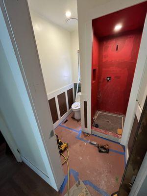 The bathroom -- wainscot.