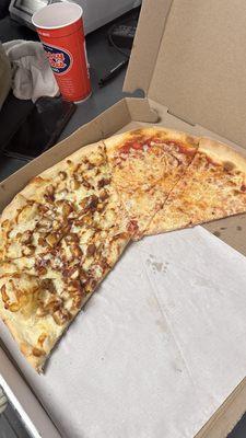 Plain pizza and Barbecue Chicken Pizza