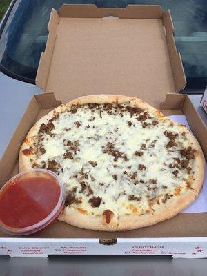 Cheesesteak Pizza w/ sauce on the side.