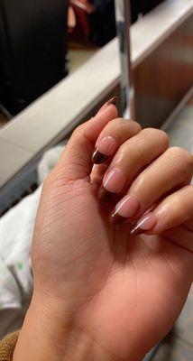 Oval brown French nails