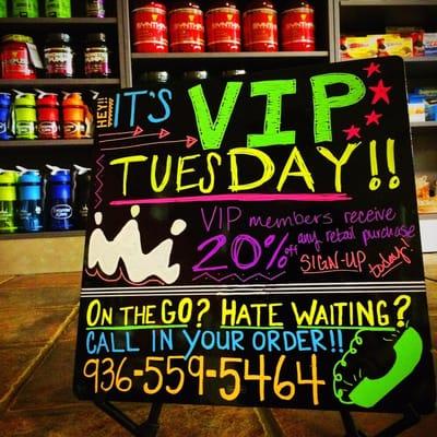 On the first Tuesday of every month VIP members receive 20% off all retail items!