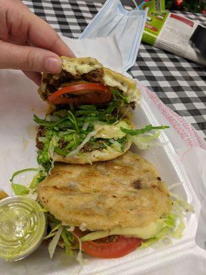 Beef gorgitas with lettuce tomato and avacado