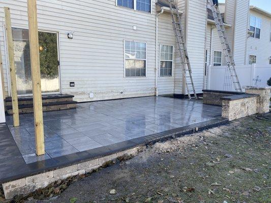 Brick patio and retaining walls