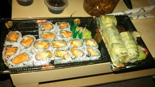 Spicy chicken, spicy yellowtail and deluxe veggie roll