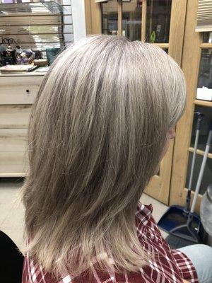 Going from all over color to natural gray. Such a beautiful blend.