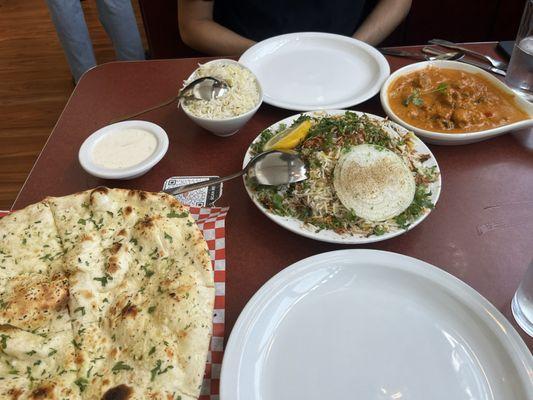 Biryani, nirvana curry, garlic naan