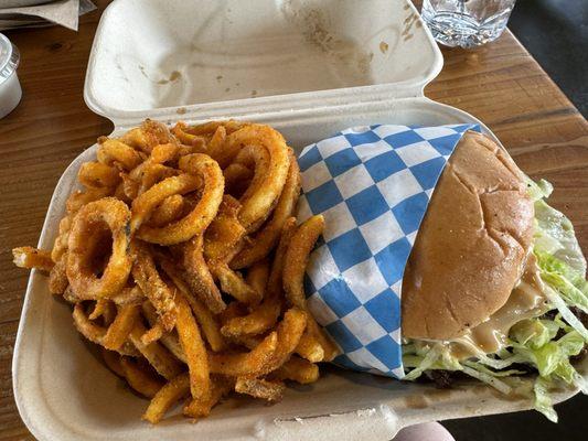 Double Deluxe Burger and fries