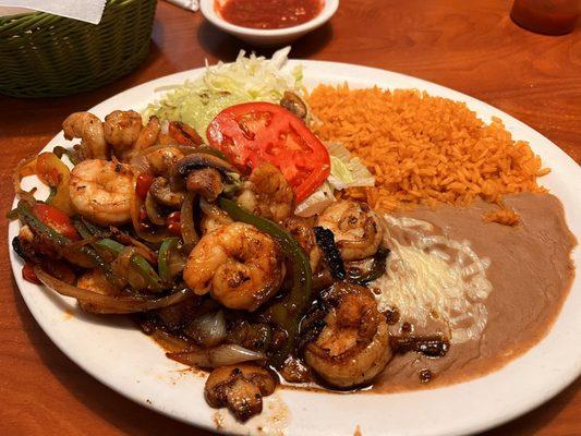 Lunch portion of shrimp fajitas.  Fantastic as always.