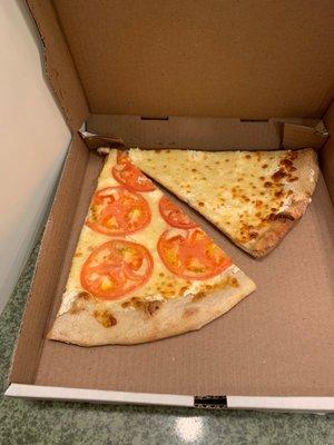 White slice and white slice with tomato