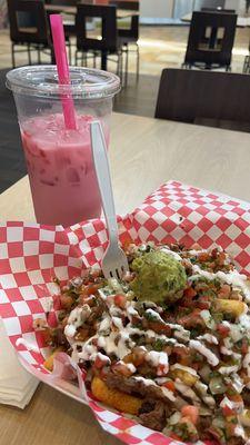 Strawberry horchata, carne asada fries