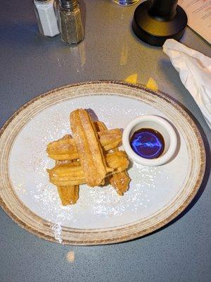 Churros and chocolate sauce. The chocolate sauce was okay but the churros were so bland.