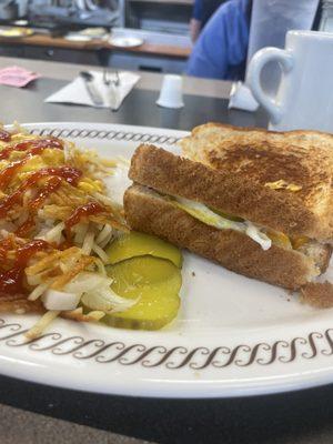 Hash browns smothered & covered & Texas egg and cheese melt.