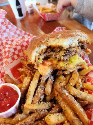 California burger and garlic fries