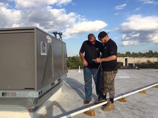 Measuring the HVAC systems TESP, the total external static pressure on the fan which aids us in balancing these systems to design values.