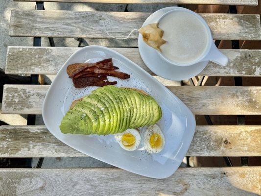 Avocado Toast, bacon, London Fog minus vanilla