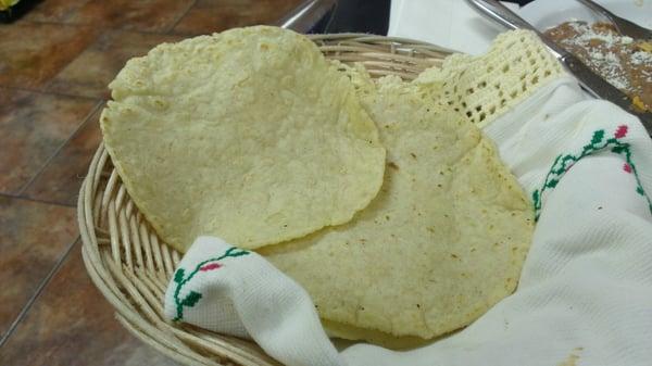 Handmade corn tortillas made from fresh masa