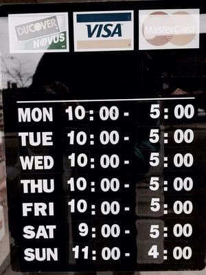 These are the actual hours. Please use these instead of the ones on Yelp.