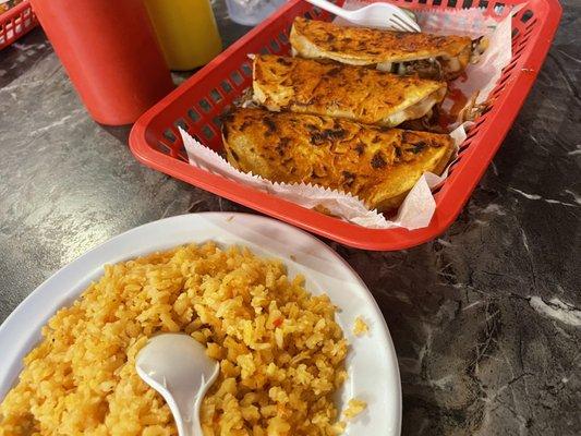 Quesabirria taco and side of rice