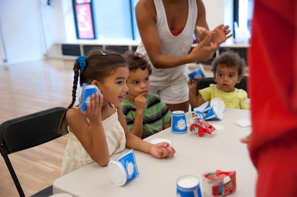 A percussion instrument-making children's workshop at Cumbe. Photo by Inna Penek.