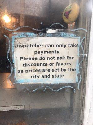 Sign on their "service" window