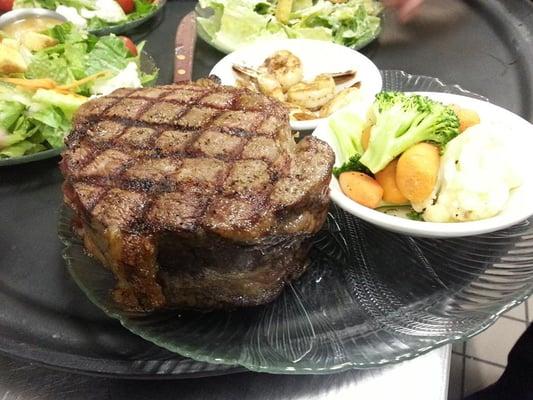 This is a hunger stopping 32oz prime rib steak that was ordered and eaten by one of our guests..he loved it.