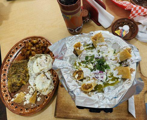 Chicken Flautas and Chili Verde plate.