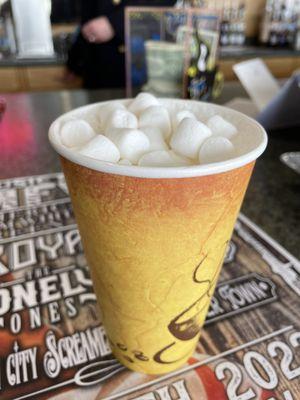 White Hot Chocolate topped with marshmallows.