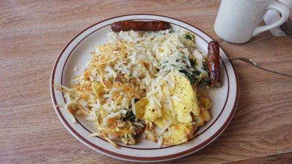 Eggs florentine scramble