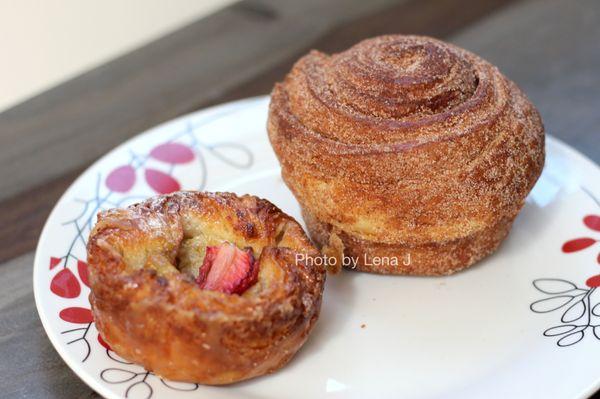 Strawberry with Vanilla Cream Kouign Amann, Cinnamon Morning Bun