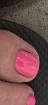 My pedicure today 25-45 min after pedicure..  Gel Paint to thick,  Not even or covered evenly!!