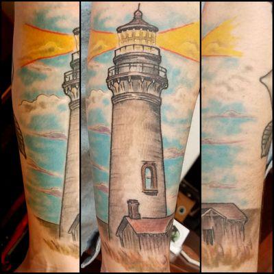 Lighthouse tattoo by Joe Bass @ Happiness Tattoo