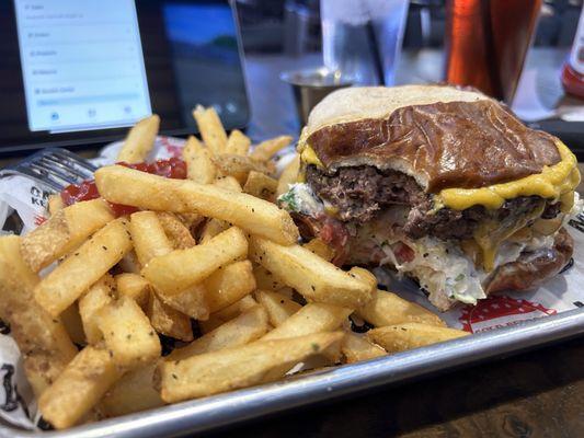 The Pittsburger in a pretzel bun.