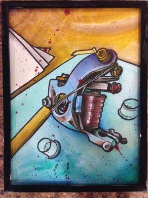 Tattoo machine watercolor painting