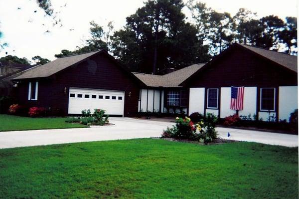 This is how it look after our company finished rebuilding the garage and roof. The homeowners were very pleased with the results