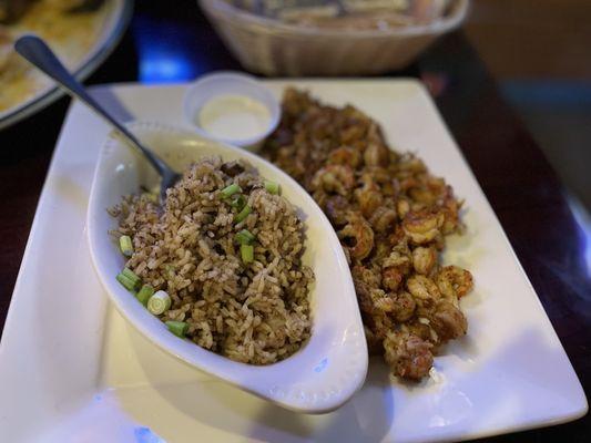 Crawfish Tails with dirty rice (perfect spice on the tails-grilled)