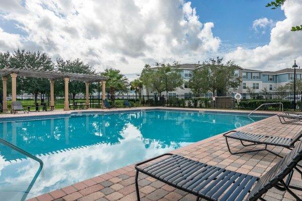 Swimming pool with lounge seating