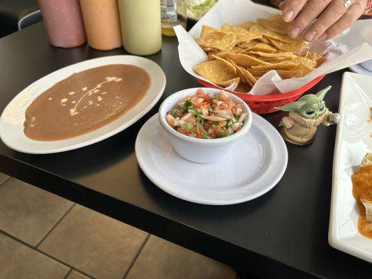 Pico de gallo and refried beans