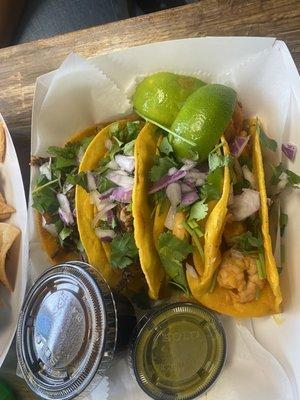 Shrimp and birria tacos