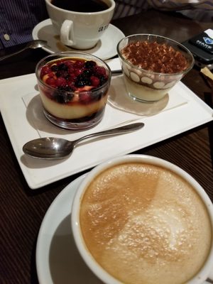 Creme brulee and termissu with a latte