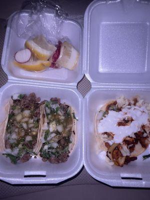 carne asada and al pastor tacos