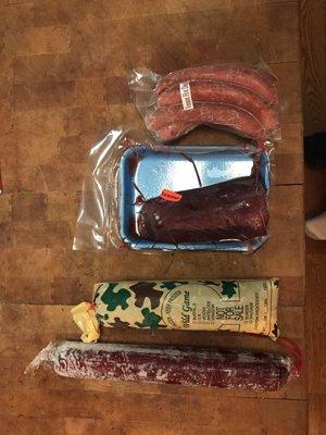 Sample of packaging.  Sumer sausage, ground, steaks, venison hot dogs!