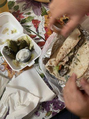 Grape Leaves and Gyro Lamb Wrap.  My son devoured it. . Grape leaves were very good also Tzatziki was yummy.  Will definitely try again.